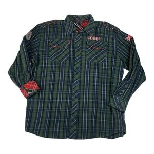 Coogi Mens XXL 2x button down Green Plaid Shirt 90s